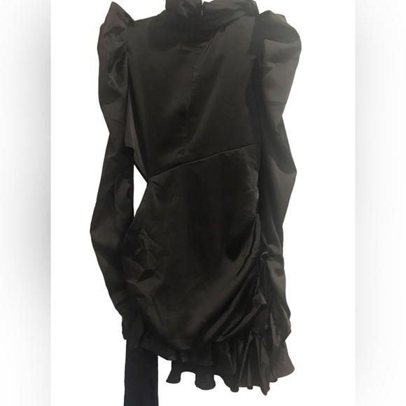 Thrilling Change Bodycon Assymetric Mini Ruffles Cinch Black Wednesday Dress M - Picture 3 of 9